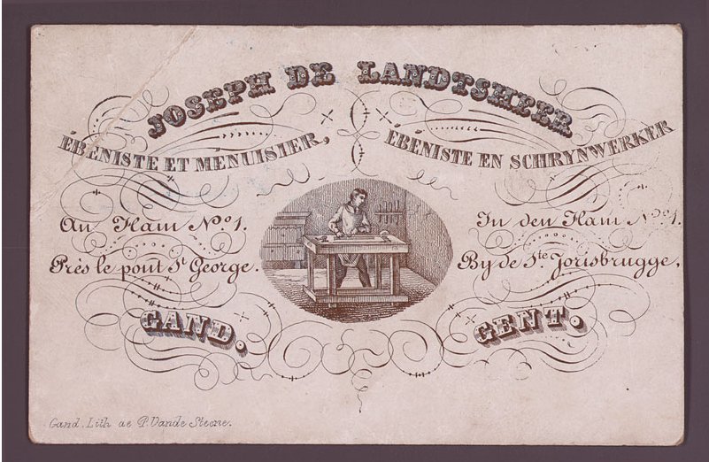 Reclamekaart van schrijnwerker en meubelmaker Joseph De Landtsheer